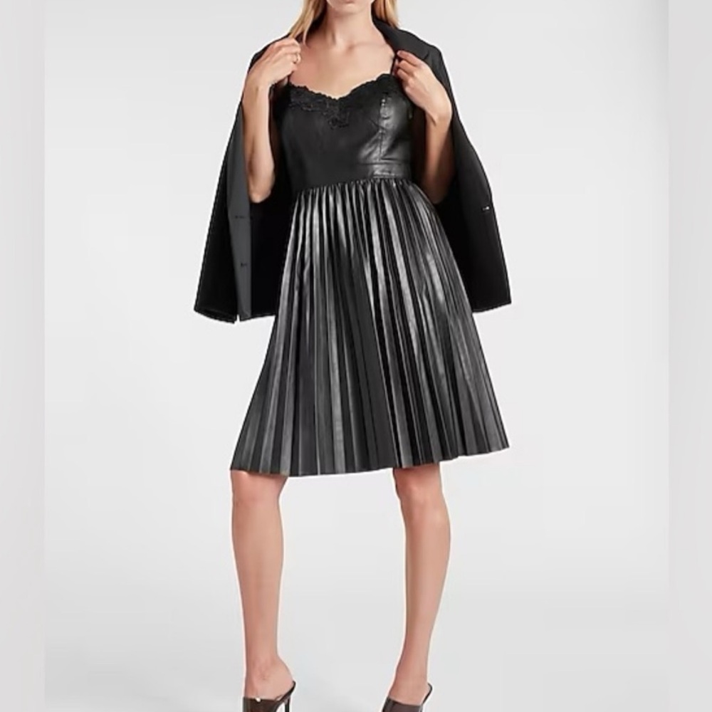 Faux Leather Pleated Express Dress